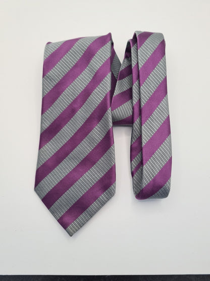 Charles Tyrwhitt Grey Stripe Wedding Mens Silk Tie Classic Formal Necktie Striped Vintage Mens Tie UK BX14