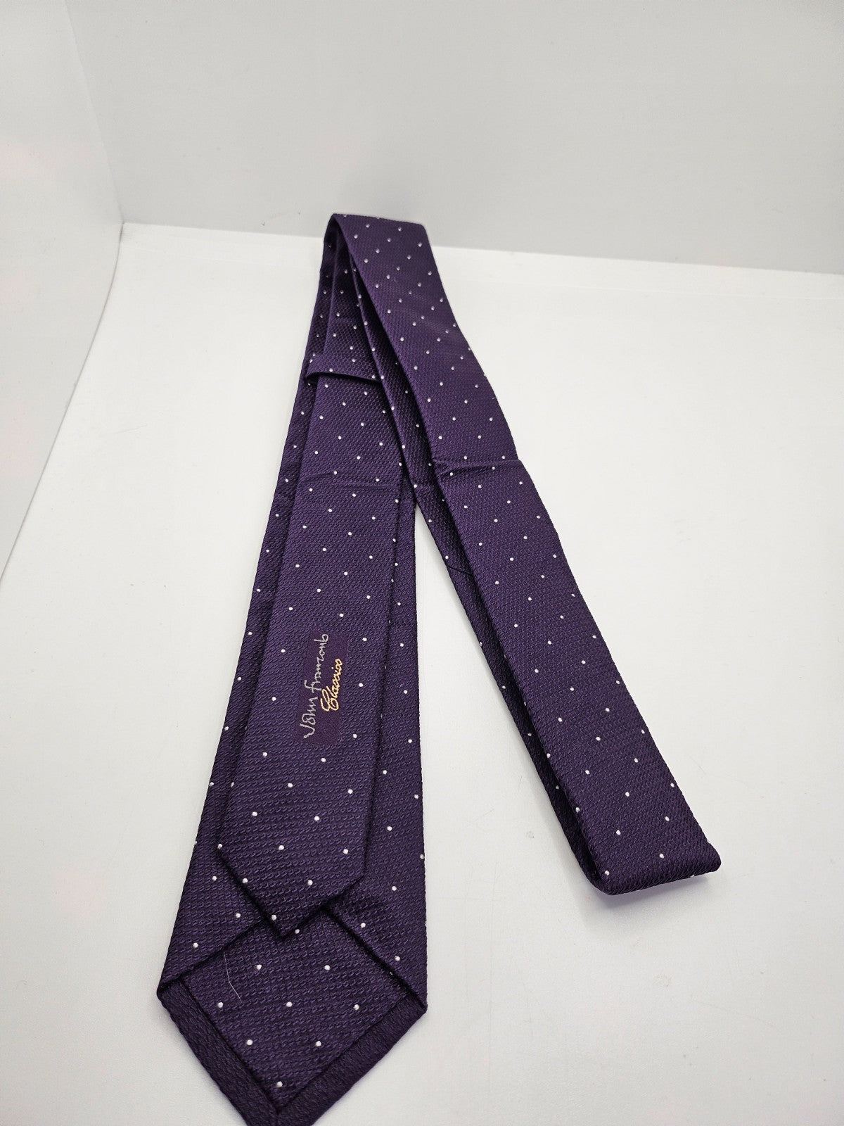 John Franzcomb Silk Tie Mens Purple Polka Dot Wedding Designer Vtg Neck Tie BX23