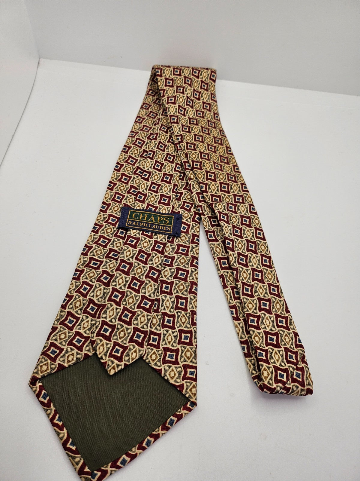 Chaps Ralph Lauren Silk Tie Mens Red Gold Geometric Wedding Retro Neck Tie BX59