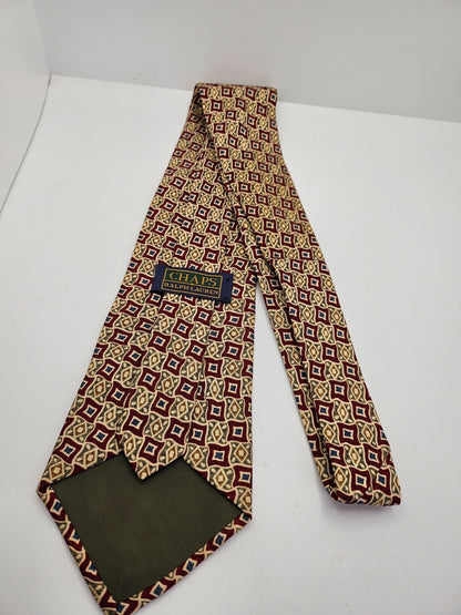 Chaps Ralph Lauren Silk Tie Mens Red Gold Geometric Wedding Retro Neck Tie BX59