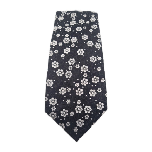 Ducham Black flower pattern Mens Silk Tie Classic Designer Necktie Formal Vintage Mens Tie UK BX4