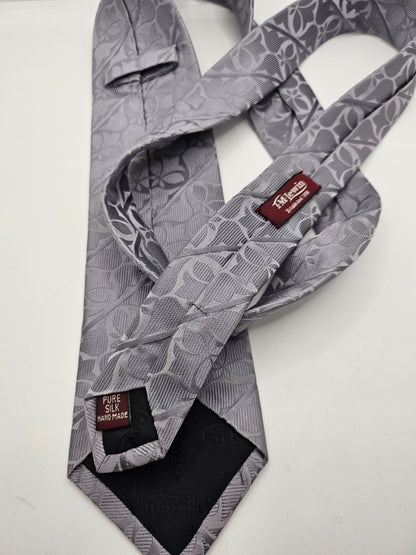 T.M.Lewin Silk Tie Mens Silver Grey Jacquard Floral Damask Wedding Neck Tie BX21