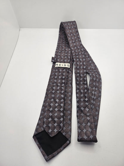 Reiss Silk Tie Mens Grey Geometric Designer Classic Vintage Retro Neck Tie BX20