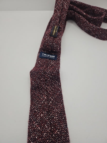 T.M Lewin Burgundy Woven Wool Mix Mens Tie Wedding Formal Neck Tie BX16