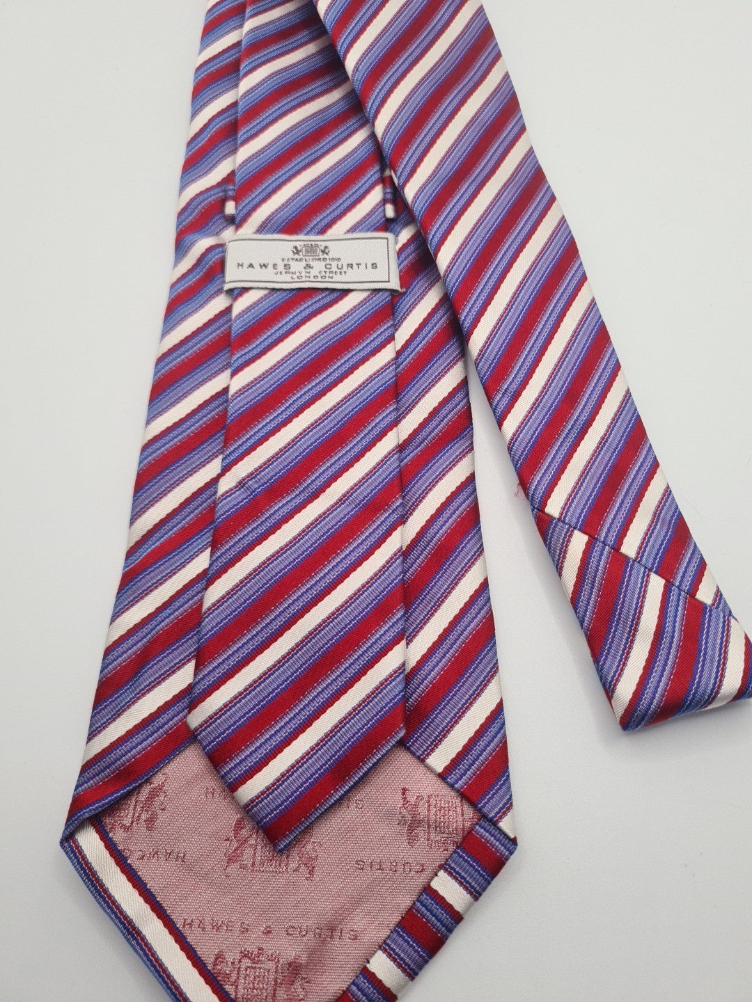 Hawes & Curtis Red Blue striped Wide Mens Silk Tie Designer Necktie Formal Striped Vintage Mens Tie UK BX8