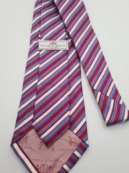 Hawes & Curtis Red Blue striped Wide Mens Silk Tie Designer Necktie Formal Striped Vintage Mens Tie UK BX8