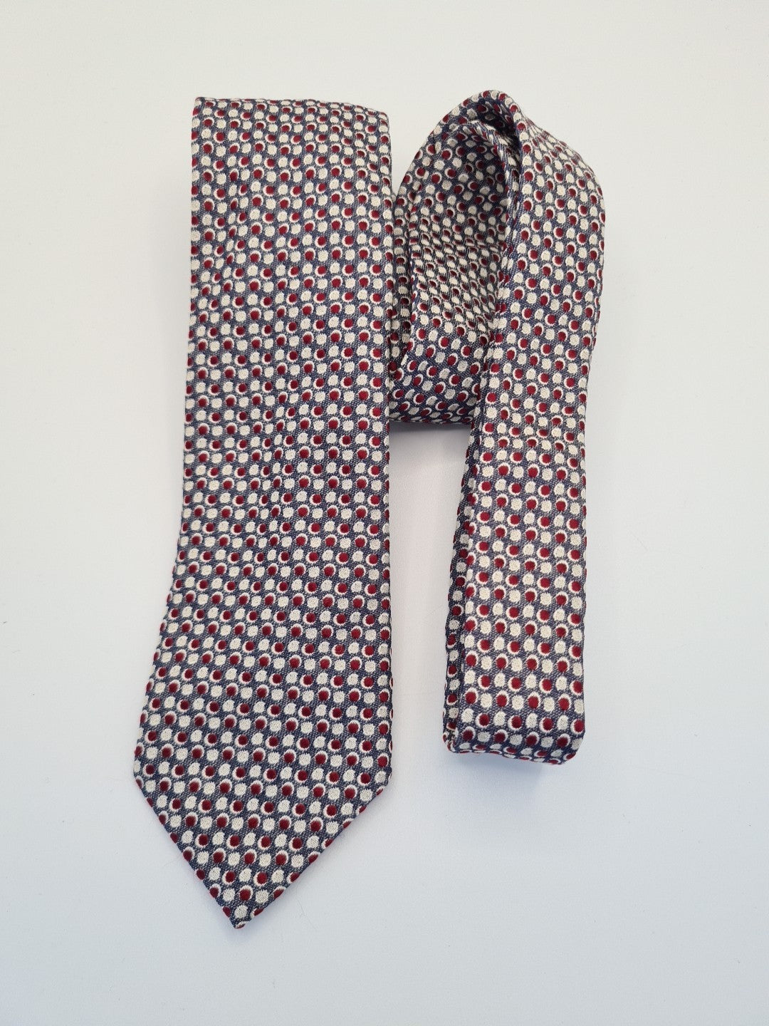 Flanels London Red Grey Circle Pattern Silk Tie | Designer Mens Tie UK Vintage Mens Tie UK BX13