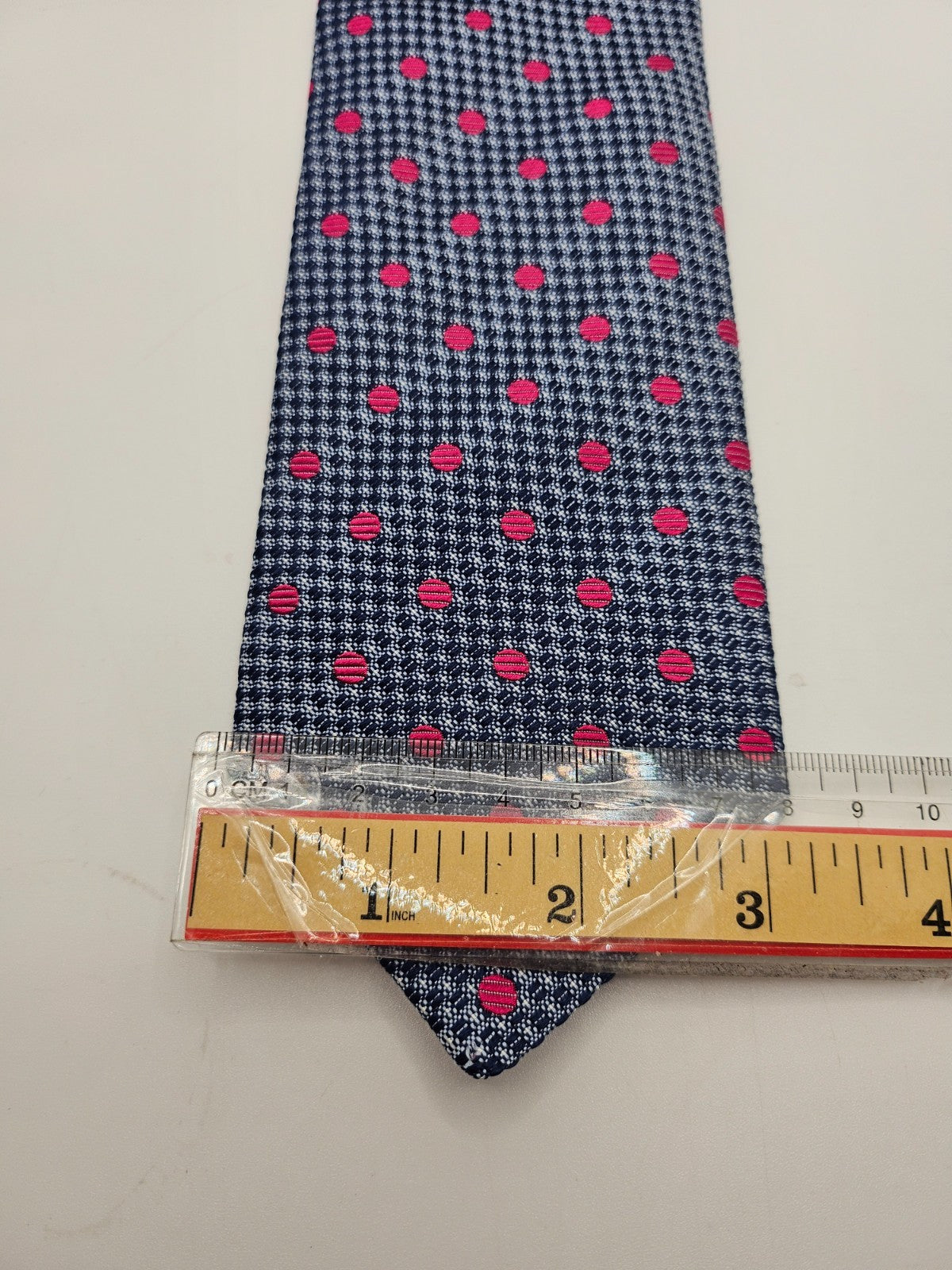 Marks & Spencer Silk Tie Mens Navy Blue Pink Polka Dot Micro Retro Neck Tie BX2
