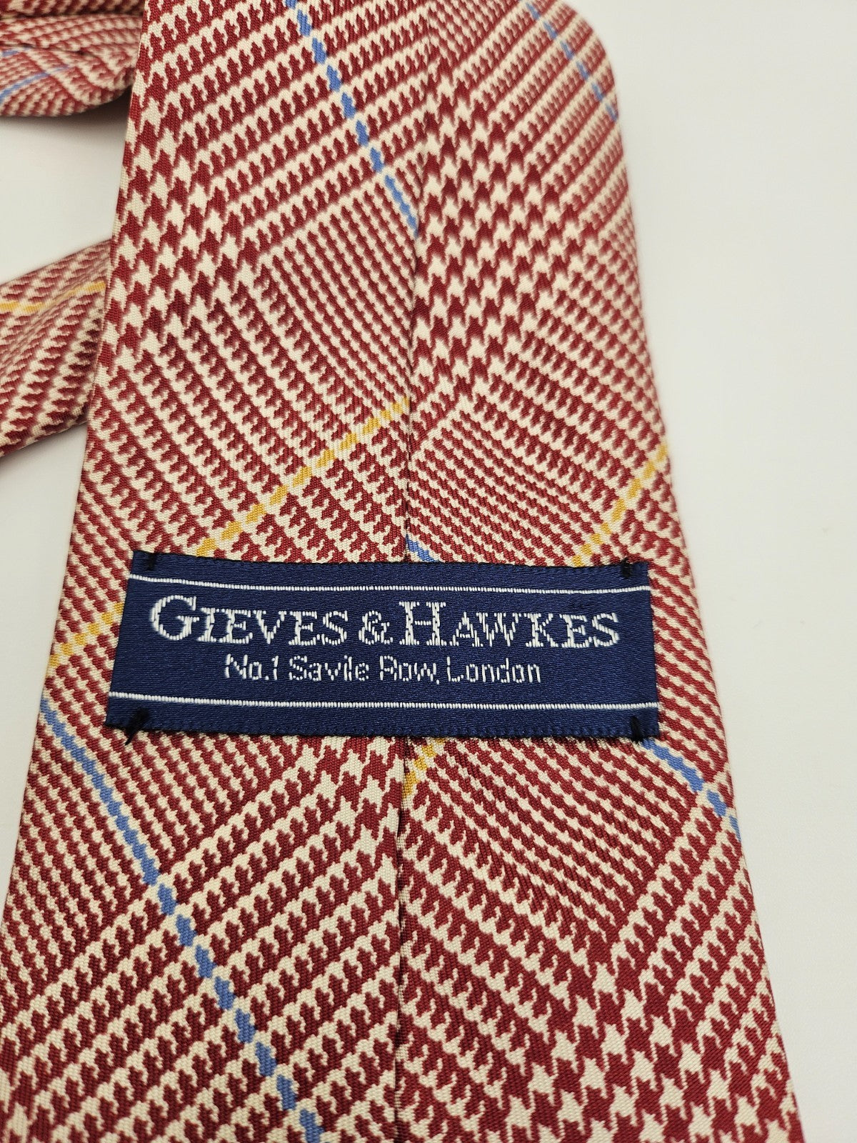 Gieves & Hawkes Mens Silk Tie Red Plaid Tartan Vtg Retro Wedding Neck Tie R9