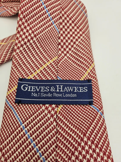 Gieves & Hawkes Mens Silk Tie Red Plaid Tartan Vtg Retro Wedding Neck Tie R9