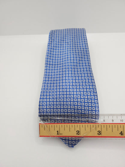 Charles Tyrwhitt Silk Tie Mens White Pastel Blue Geometric Pattern Necktie BX11