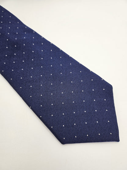 John Francomb Mens Silk Tie Navy Blue Dotted Vtg Retro Wedding Neck Tie
