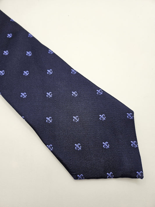 T.M.Lewin Navy Blue Fleur-de-Lis Silk Tie