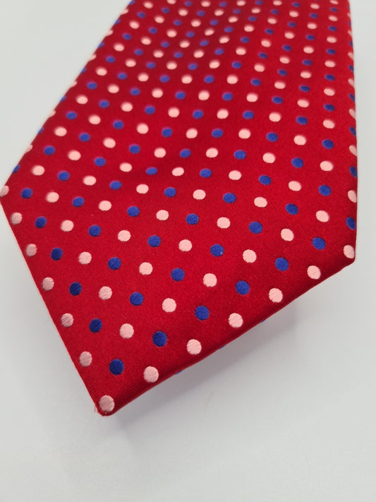 Charles Tyrwhitt Red Blue Spotty Mens Silk Tie Classic Designer Necktie Spotted Vintage Mens Tie UK BX13