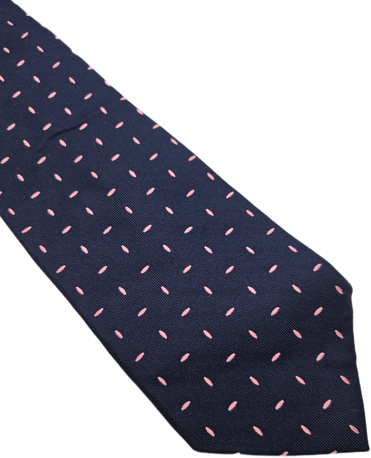 T.M.Lewin Silk Tie Mens Navy Blue Pink Geometric Dash Dot Wedding Neck Tie BX20