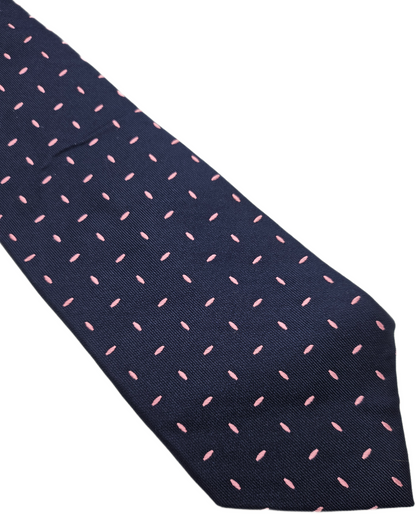T.M.Lewin Silk Tie Mens Navy Blue Pink Geometric Dash Dot Wedding Neck Tie BX20