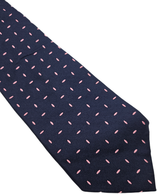 T.M.Lewin Silk Tie Mens Navy Blue Pink Geometric Dash Dot Wedding Neck Tie BX20