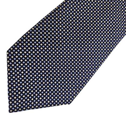 Tommy Hilfiger Mens Silk Tie Blue Square Geometric Pattern Vtg retro Wedding