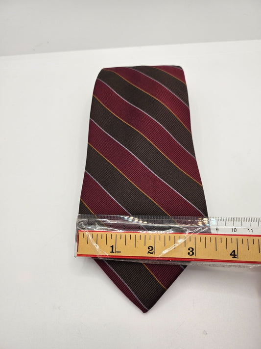 Robert Talbott Silk Tie Mens Red Brown Striped Designer Vtg Retro Neck Tie BX25