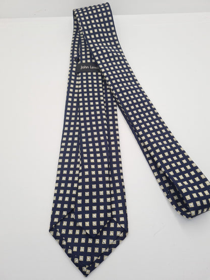 John Lewis Blue Geometric Square Mens Silk Tie Classic Designer Necktie Geometric Vintage Mens Tie UK BX8