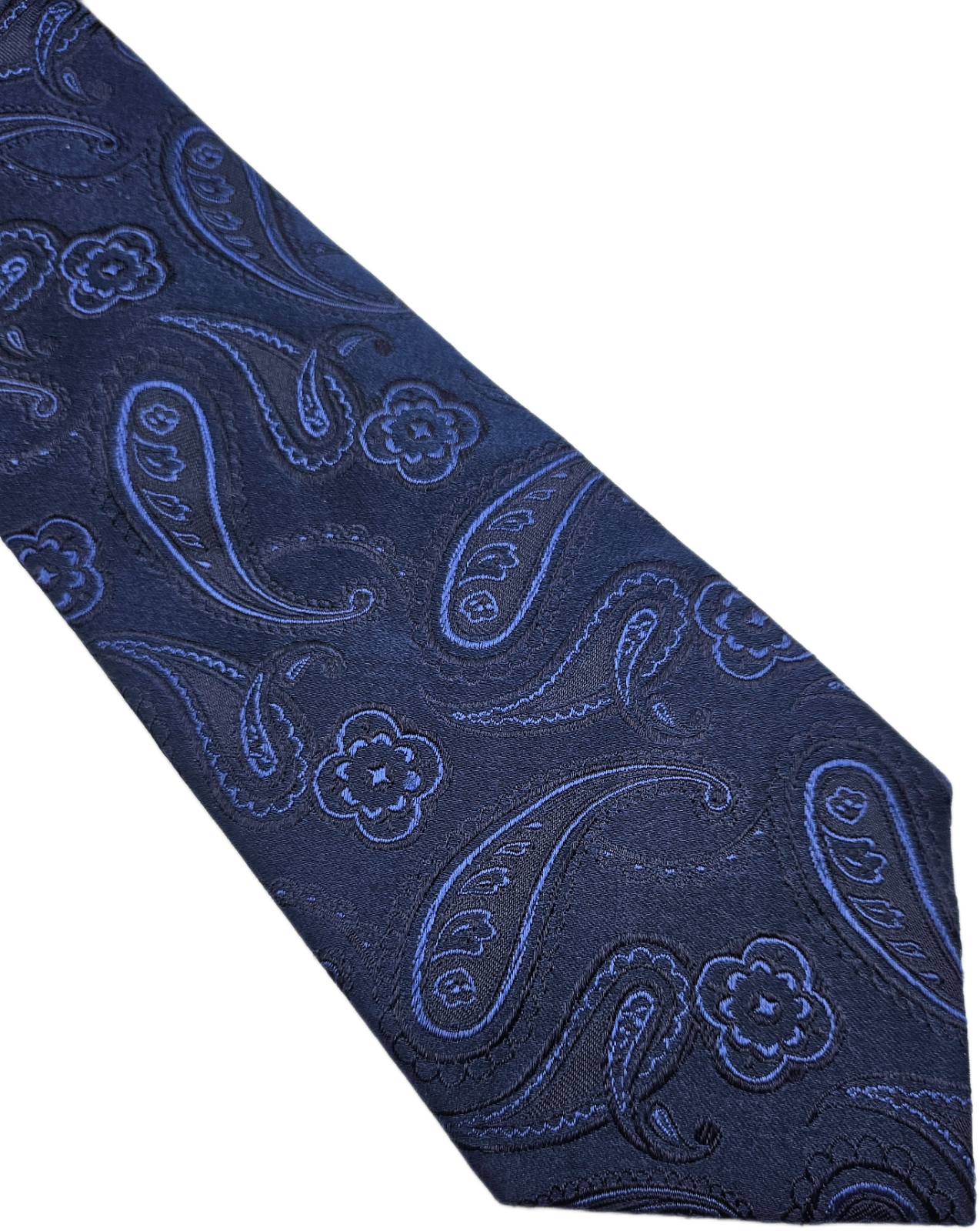 Moss Esq Silk Tie Mens Navy Blue Royal Woven Jacquard Paisley Retro Neck Tie BX1