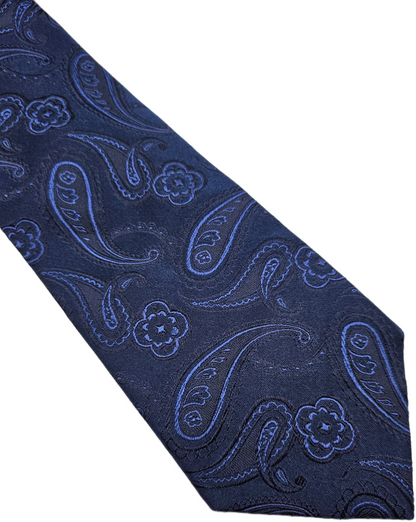 Moss Esq Silk Tie Mens Navy Blue Royal Woven Jacquard Paisley Retro Neck Tie BX1