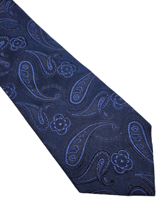 Moss Esq Navy Blue Royal Woven Jacquard Paisley Silk Tie
