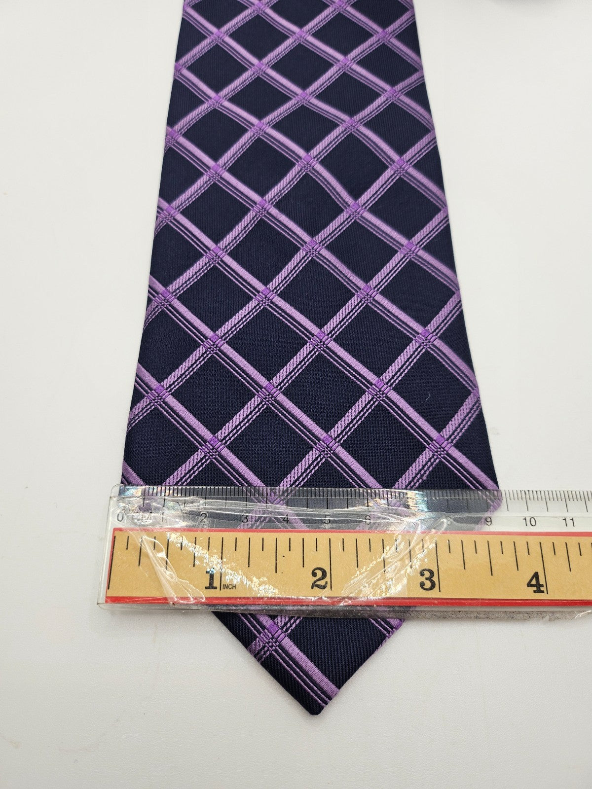 T.M.Lewin Silk Tie Mens Navy Blue Purple Windowpane Plaid Grid Vtg Neck Tie BX21