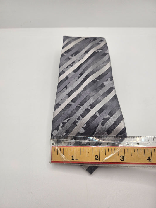 John Francomb Silk Tie Mens Grey Silver Striped Classic Wedding Vtg Necktie BX18