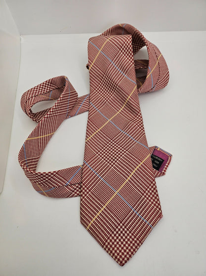 Gieves & Hawkes Mens Silk Tie Red Plaid Tartan Vtg Retro Wedding Neck Tie R9