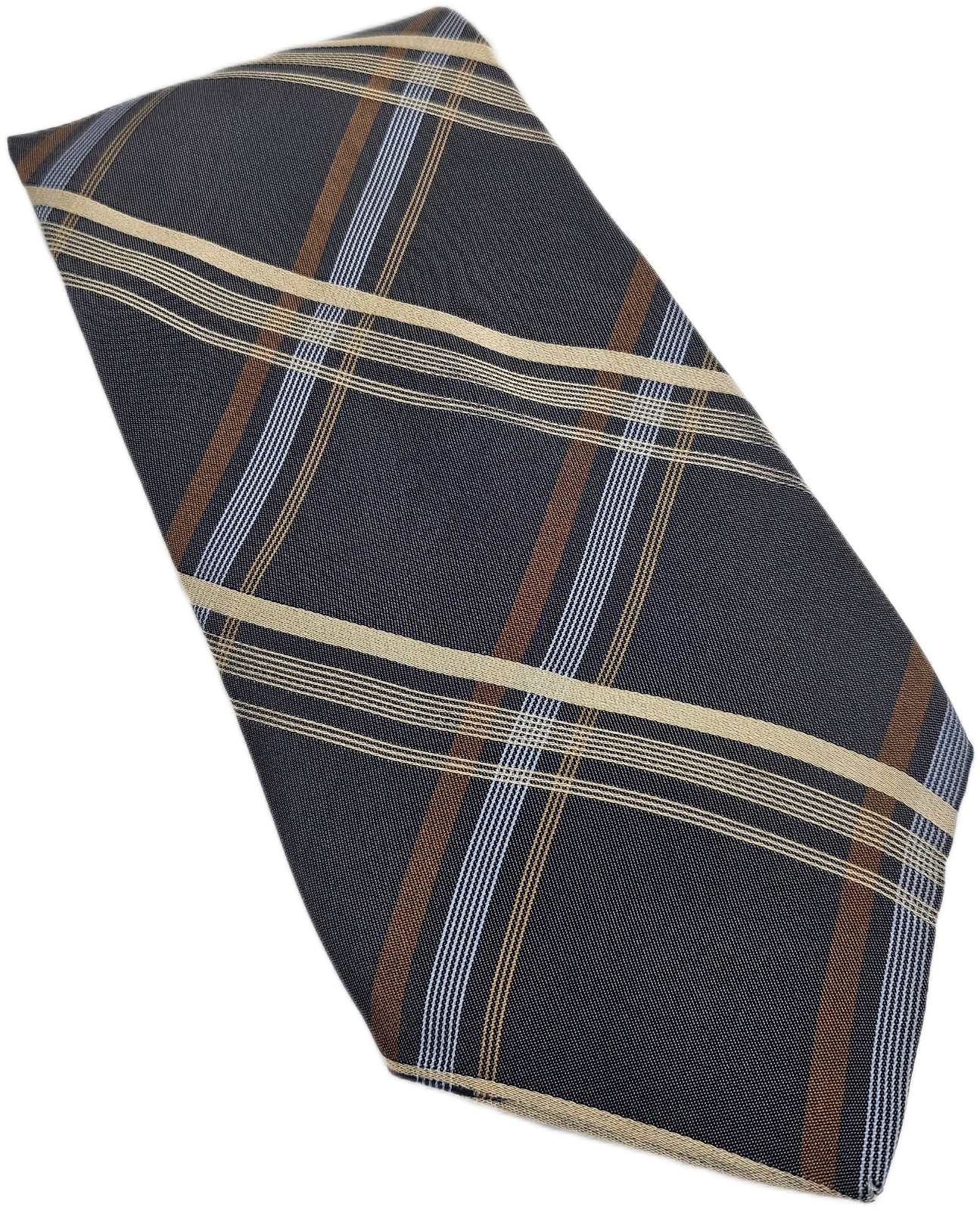 Vintage Men Silk Tie Marks Spencer Grey Yellow Check Designer Retro Necktie BX25