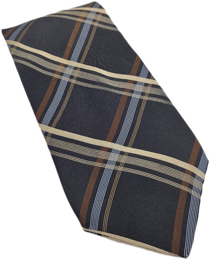 Vintage Men Silk Tie Marks Spencer Grey Yellow Check Designer Retro Necktie BX25