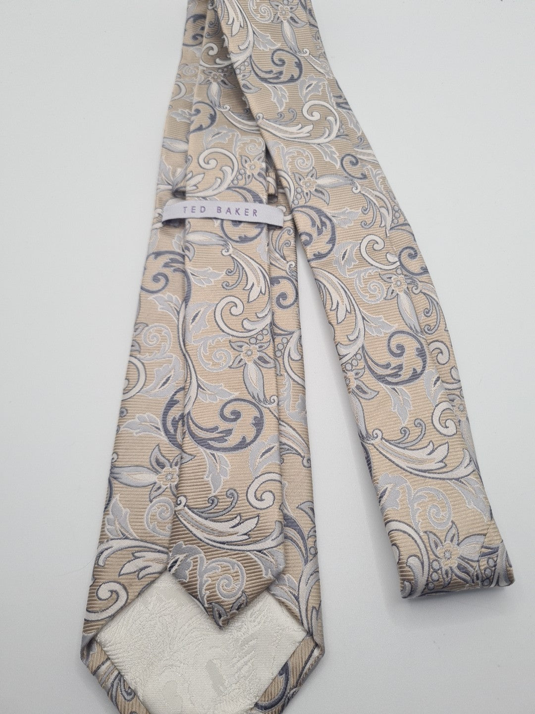 Ted Baker Beige Floral pattern Mens Silk Tie Classic Designer Necktie Formal Vintage Mens Tie UK BX8