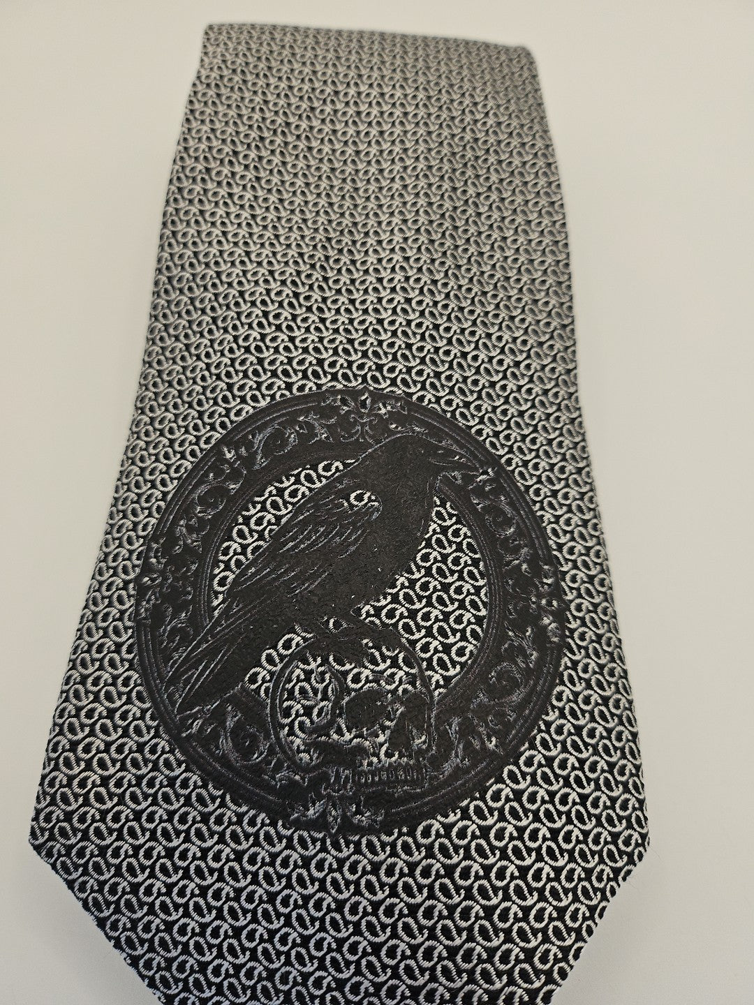 Black Crow / skull Tie | Reworked Vintage Mens Tie UK | Statement Novelty BX13