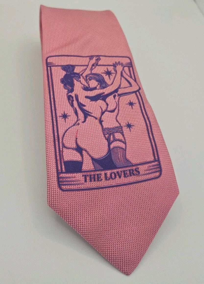 Pink Tarot Graphic Tie | Reworked Vintage Mens Tie UK | Statement Novelty BX13