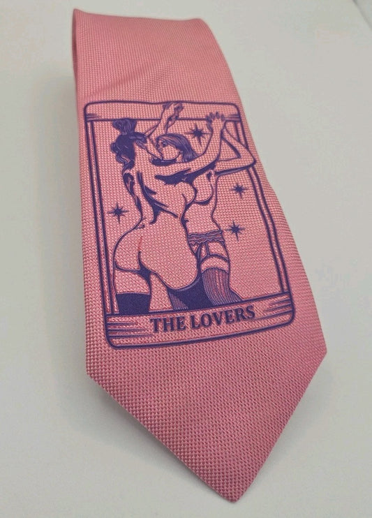 Pink Tarot Graphic Tie | Reworked Vintage Mens Tie UK | Statement Novelty BX13