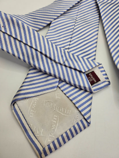 T.M. Lewin Silk Tie Mens Blue White Striped Textured Business Retro Necktie BX23