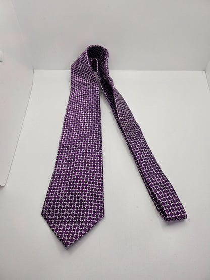 T.M. Lewin Silk Tie Mens Purple White Floral Statement Wedding Vtg Neck Tie BX23