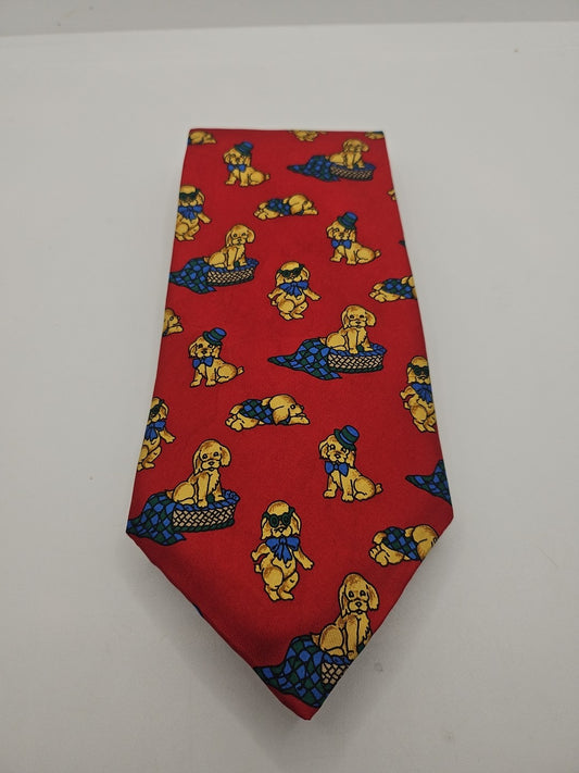 Vintage Red Dog/Puppy Print Mens Silk Tie Wedding Formal Neck Tie BX18