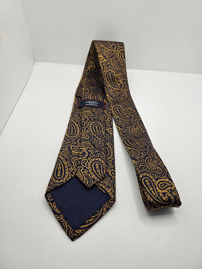 Charles Tyrwhitt Gold Navy Blue Paisley Textured Silk Tie