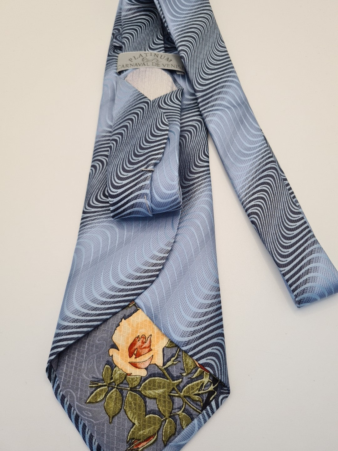 Carnival De Venise Blue Retro Pattern Wide Silk Tie | Designer Mens Tie UK Vintage Mens Tie UK BX13