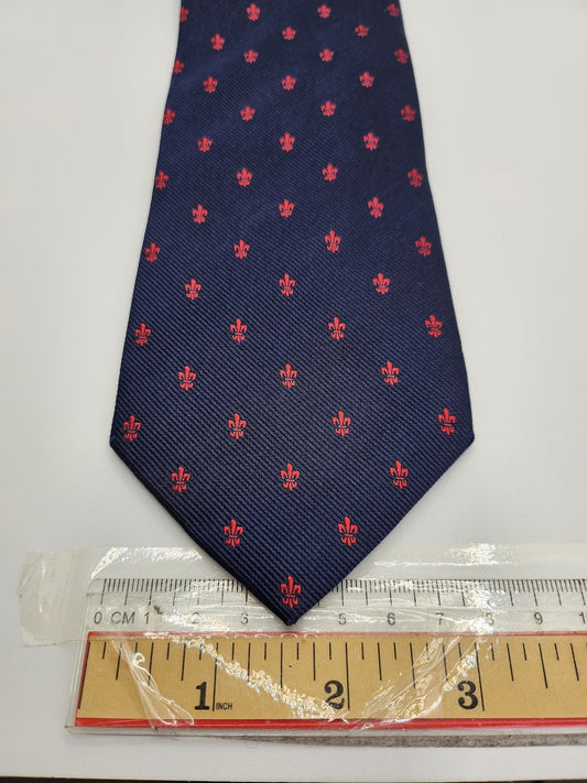 T.M.Lewin Mens Silk Tie Navy Blue Red Floral Vtg Retro Wedding Neck Tie