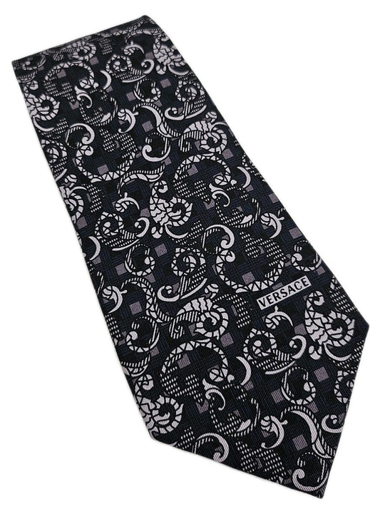Versace Mens Silk Tie Blue/Grey Paisley Vtg Retro Designer Neck tie BX19