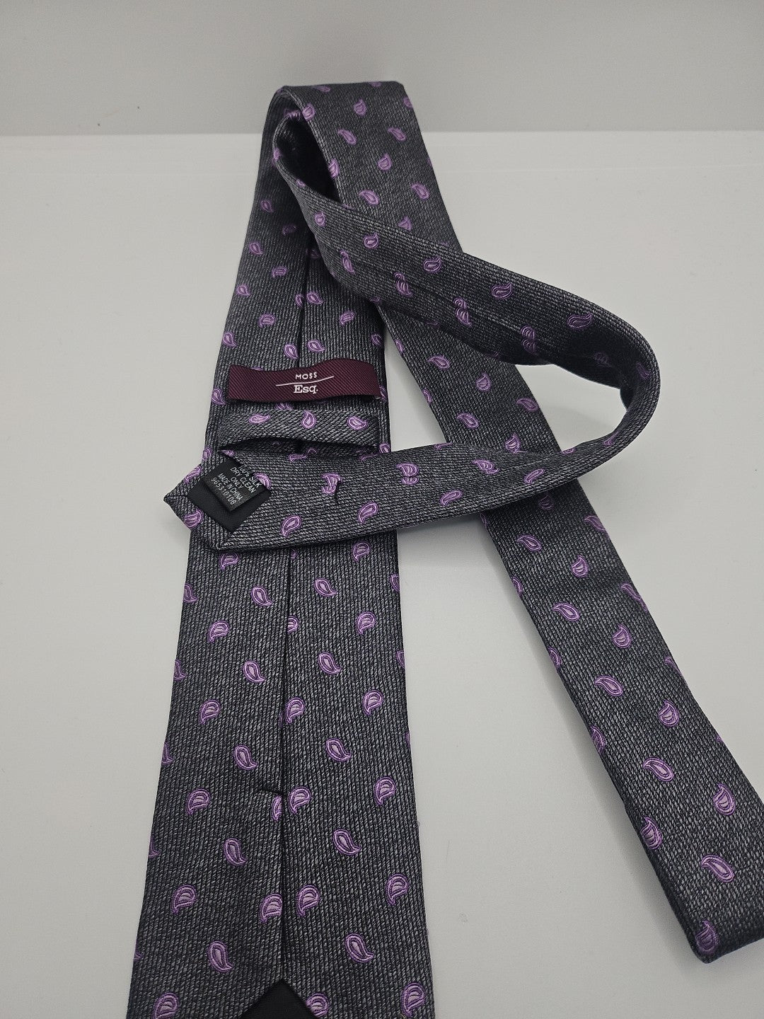 Moss Grey / Purple Paisley pattern Mens Silk Tie Wedding Formal Neck Tie BX16