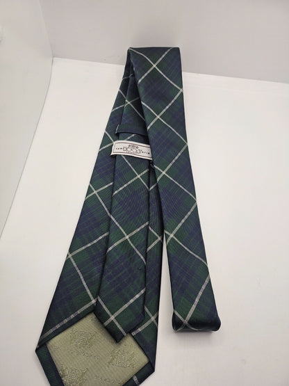 Hawes & Curtis Silk Tie Mens Green Blue Plaid Check Vintage Retro Neck Tie BX24
