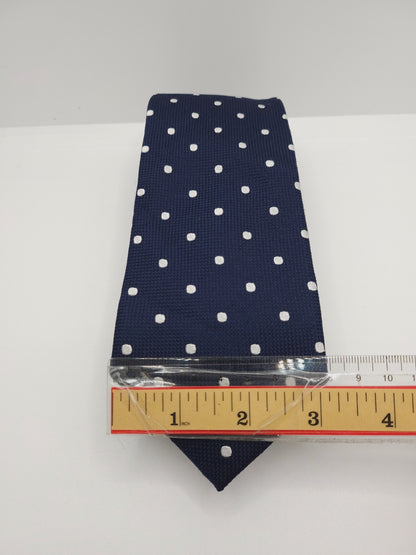 Charles Tyrwhitt Silk Tie Mens Navy Blue White Polka Dot Textured Necktie BX11