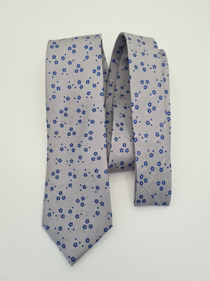 Hawes & Curtis Skinny Grey Flower Wedding Silk Tie | Designer Mens Tie UK  BX11