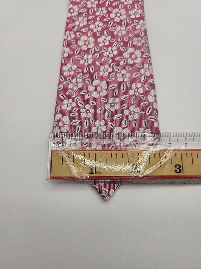 T.M.Lewin Mens Silk Tie Pink Floral Vtg Retro Wedding Neck Tie