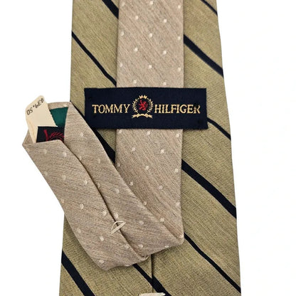 Tommy Hilfiger Men's Olive Green Spots & Stripes Silk Tie