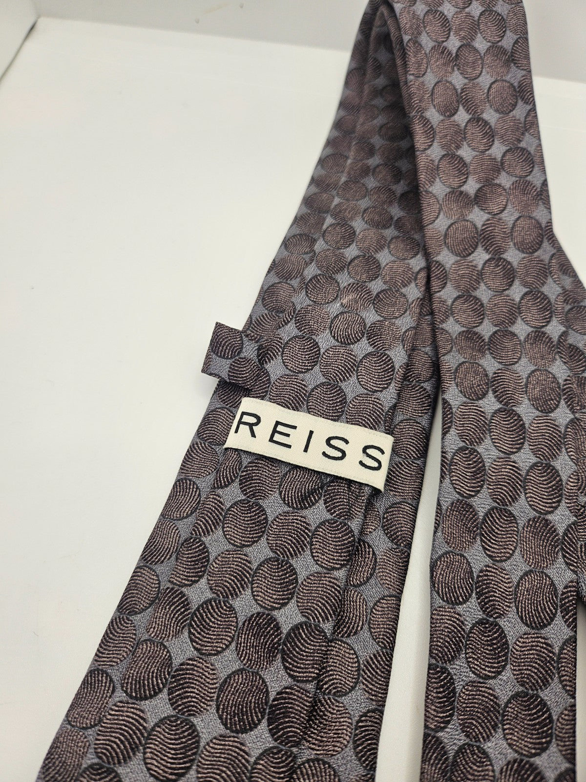 Reiss Silk Tie Mens Grey Geometric Designer Classic Vintage Retro Neck Tie BX20